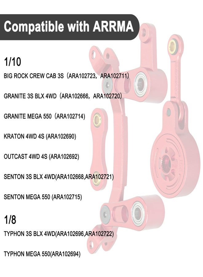 LRFHL Aluminum Steering Bellcrank Drag Link Set with 25T Servo Horn Arm Upgrade Parts for Arrma 1/10 Senton Granite Typhon Big Rock 3S, Mojave Outcast Kraton 4S (Red) - Image 3